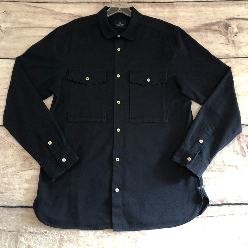 Scotch Soda Shirt Mens L Blue Long Sleeve White Button Front Pockets Shacket